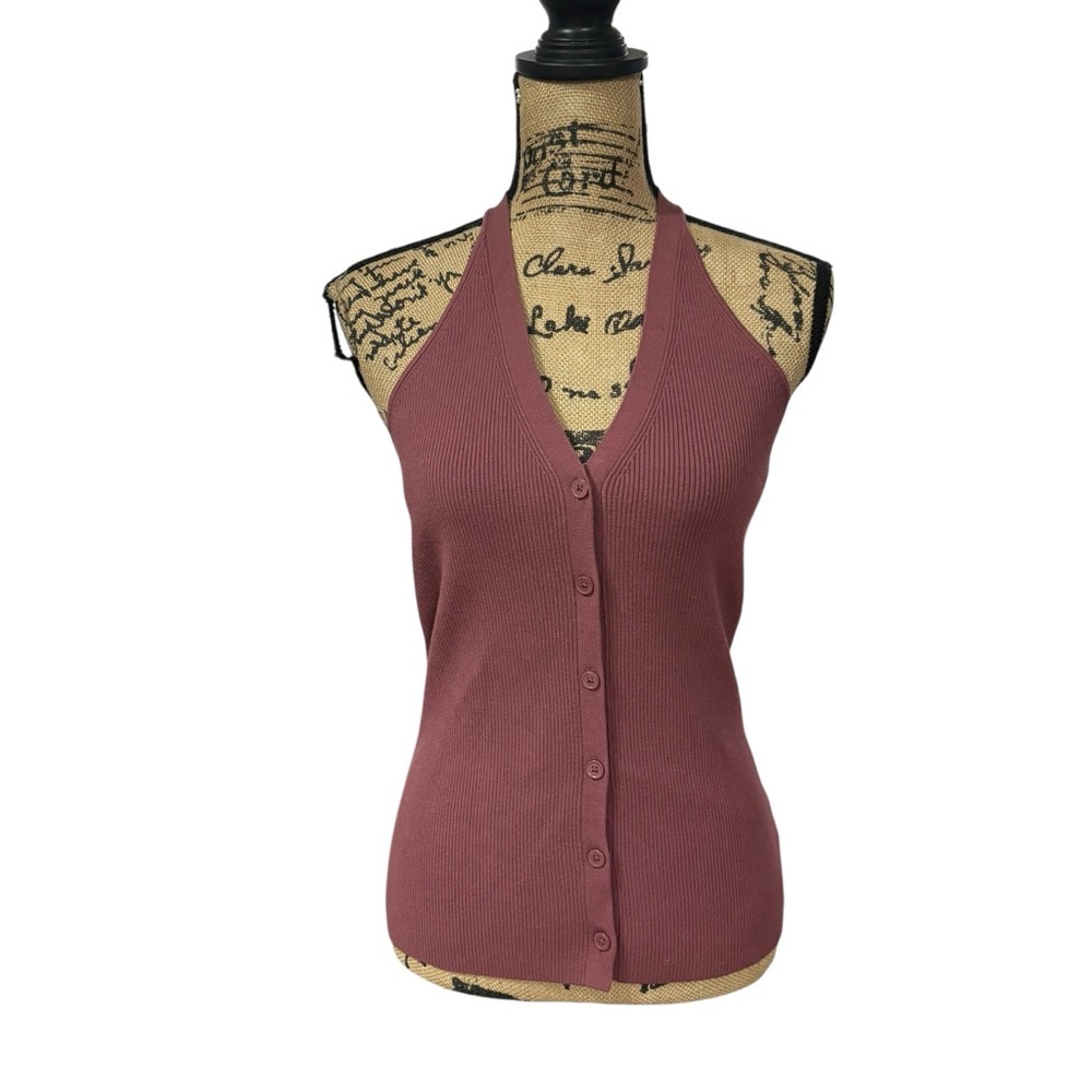 Aritzia Wilfred Eleanor Sweater Vest Halter Top Button Front English Rose Size M - Picture 3 of 8